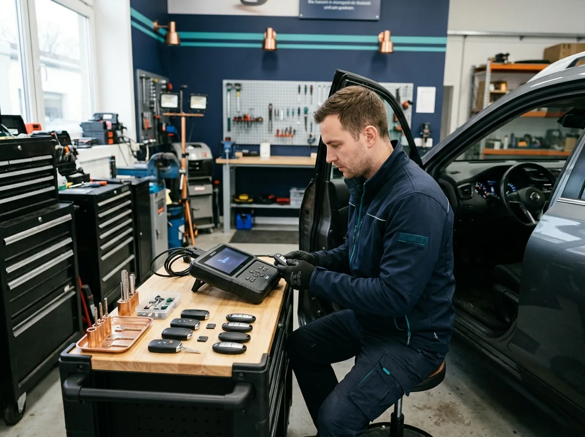 Automotive locksmith programming a vehicle key