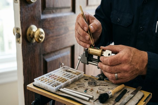Locksmith rekeying door lock cylinder in San Bruno CA