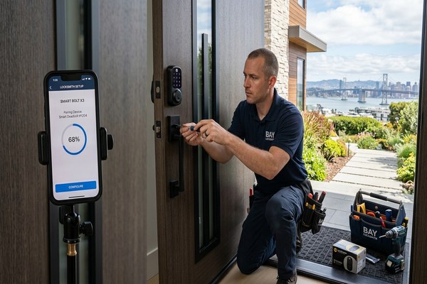 Smart lock installation at San Bruno home